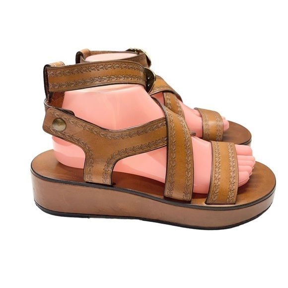 Isabel Marant Nuriee Leather Platform Sandal Cognac Size 40 - Picture 3 of 9